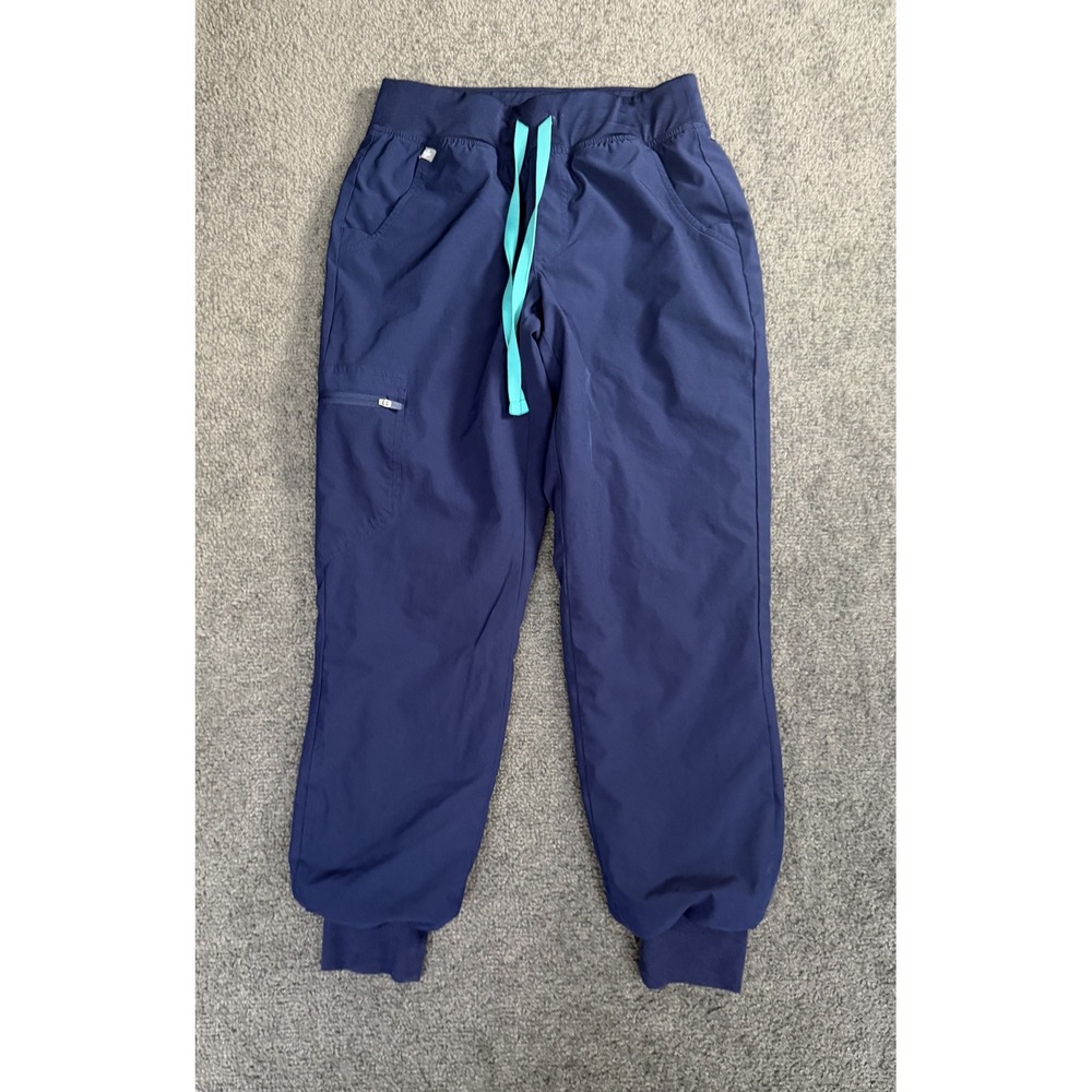 Figs Zamora Jogger Scrub Pants Navy Blue XS Petite W23SW2005P Teal Drawstring